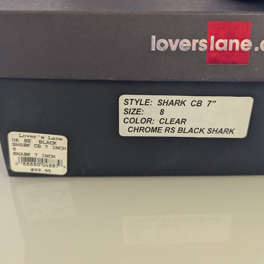 Y2K Tabu Chrome Black Shark Platform Stiletto Stripper Heels Rhinestone Studs 8 - Picture 11 of 12